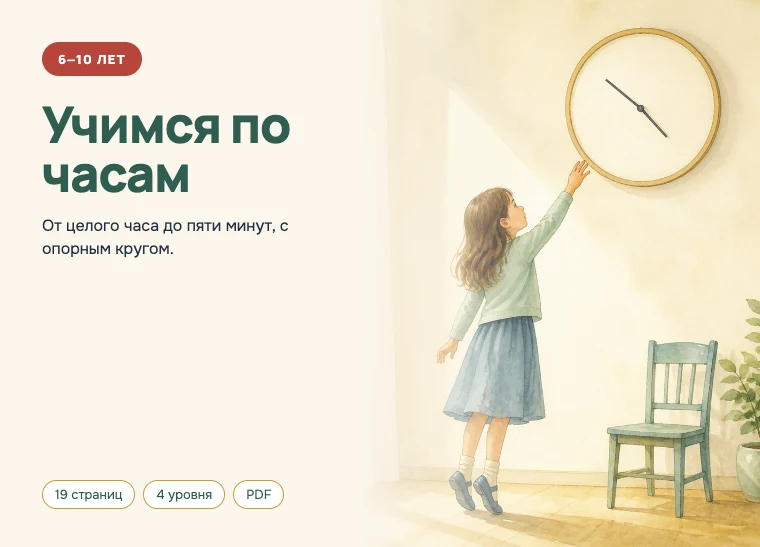 Обложка комплекта «Учимся по часам», 6–10 лет