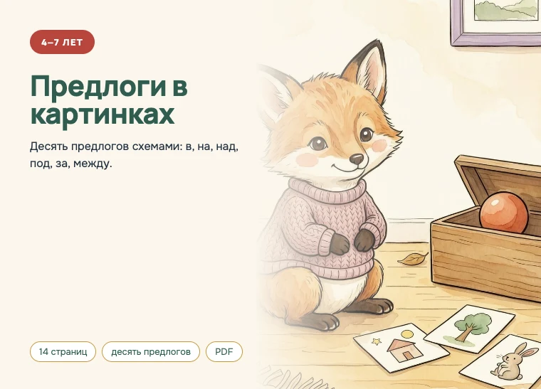 Обложка комплекта «Предлоги в картинках», 4–7 лет