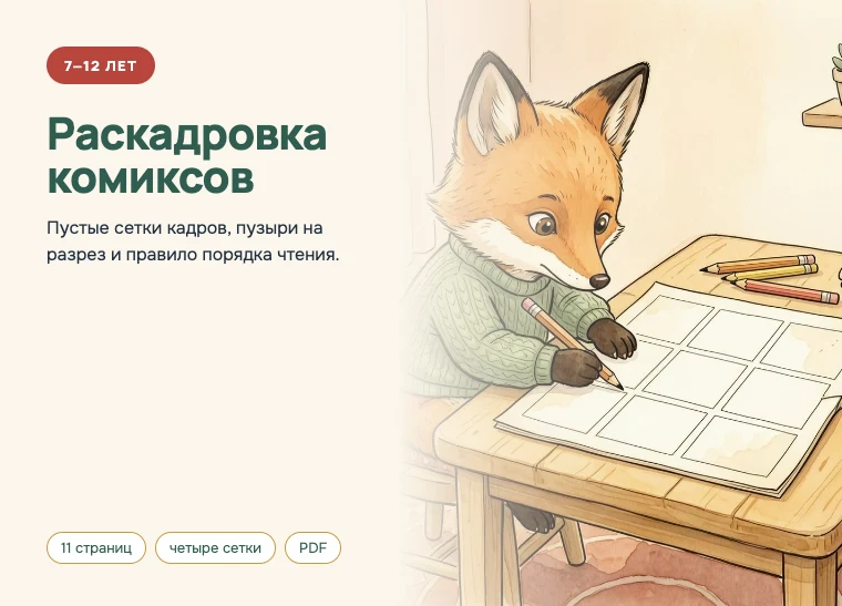 Обложка комплекта «Раскадровка комиксов», 7–12 лет