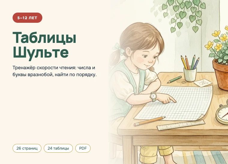 Обложка комплекта «Таблицы Шульте», 5–12 лет